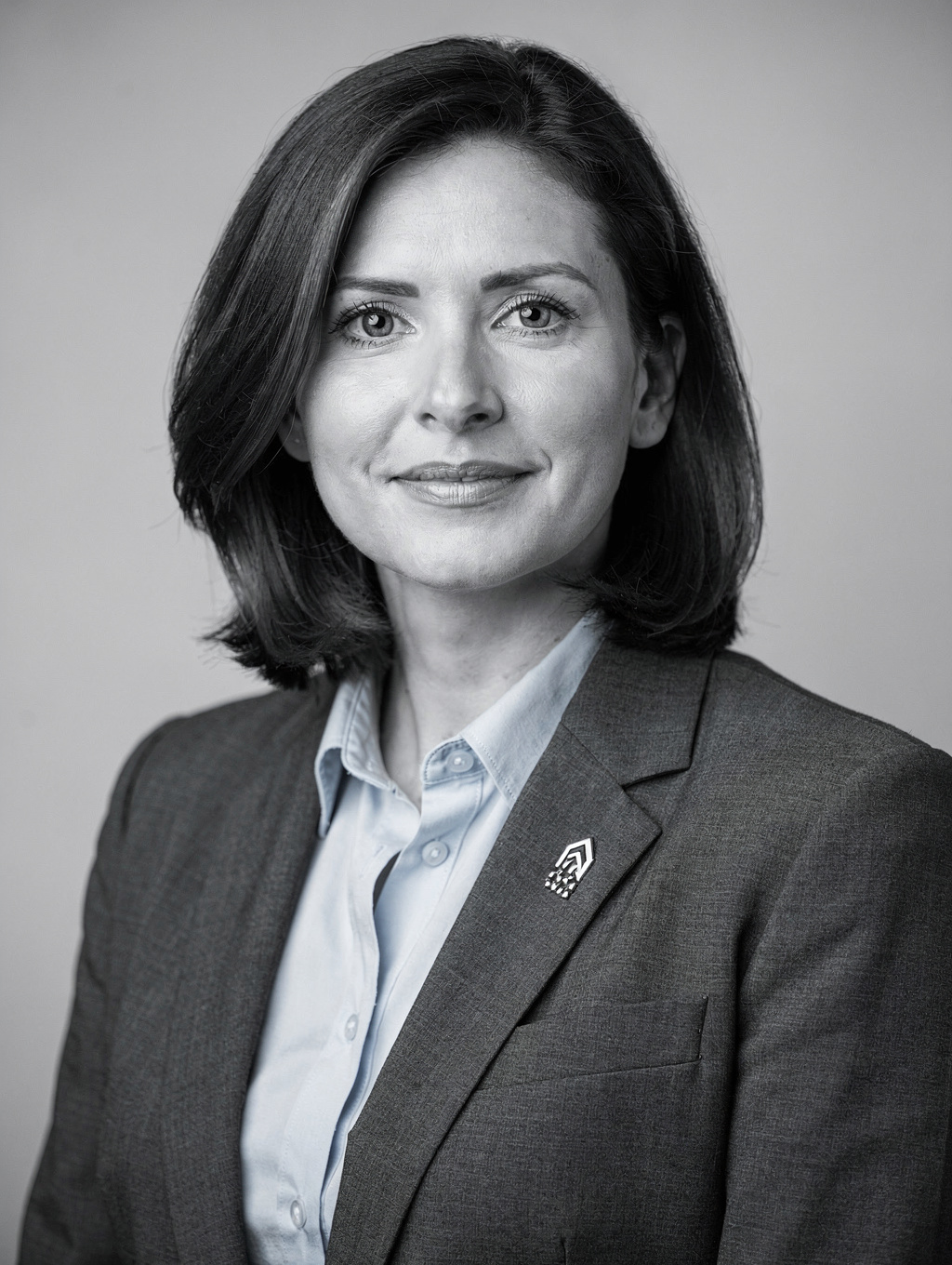 Black and white portrait of Fiona O'Malley, Director