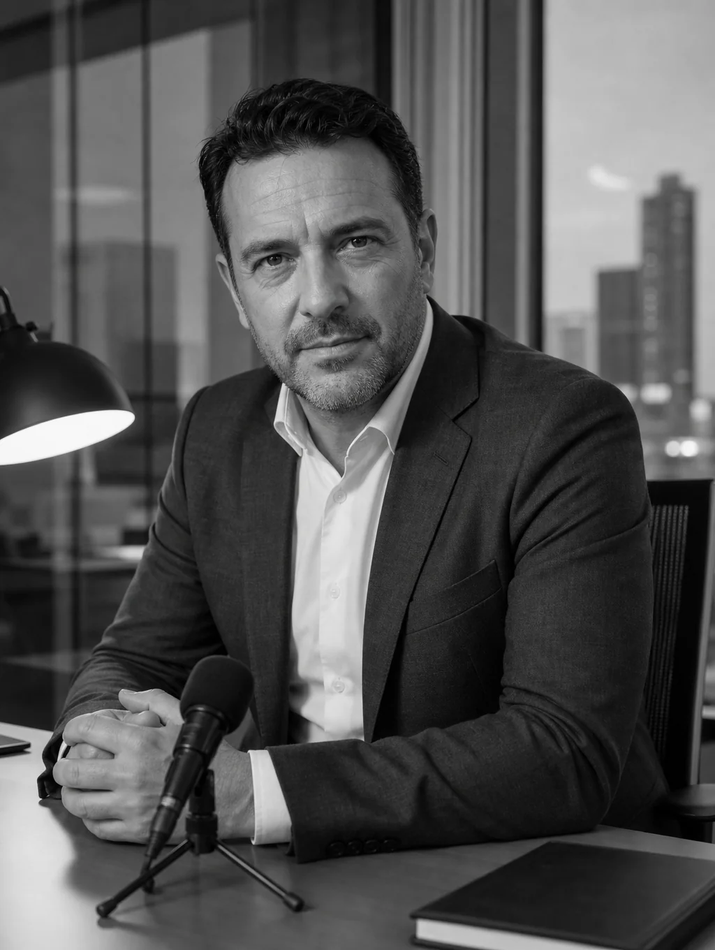 Black and white portrait of Julian Vance, Director