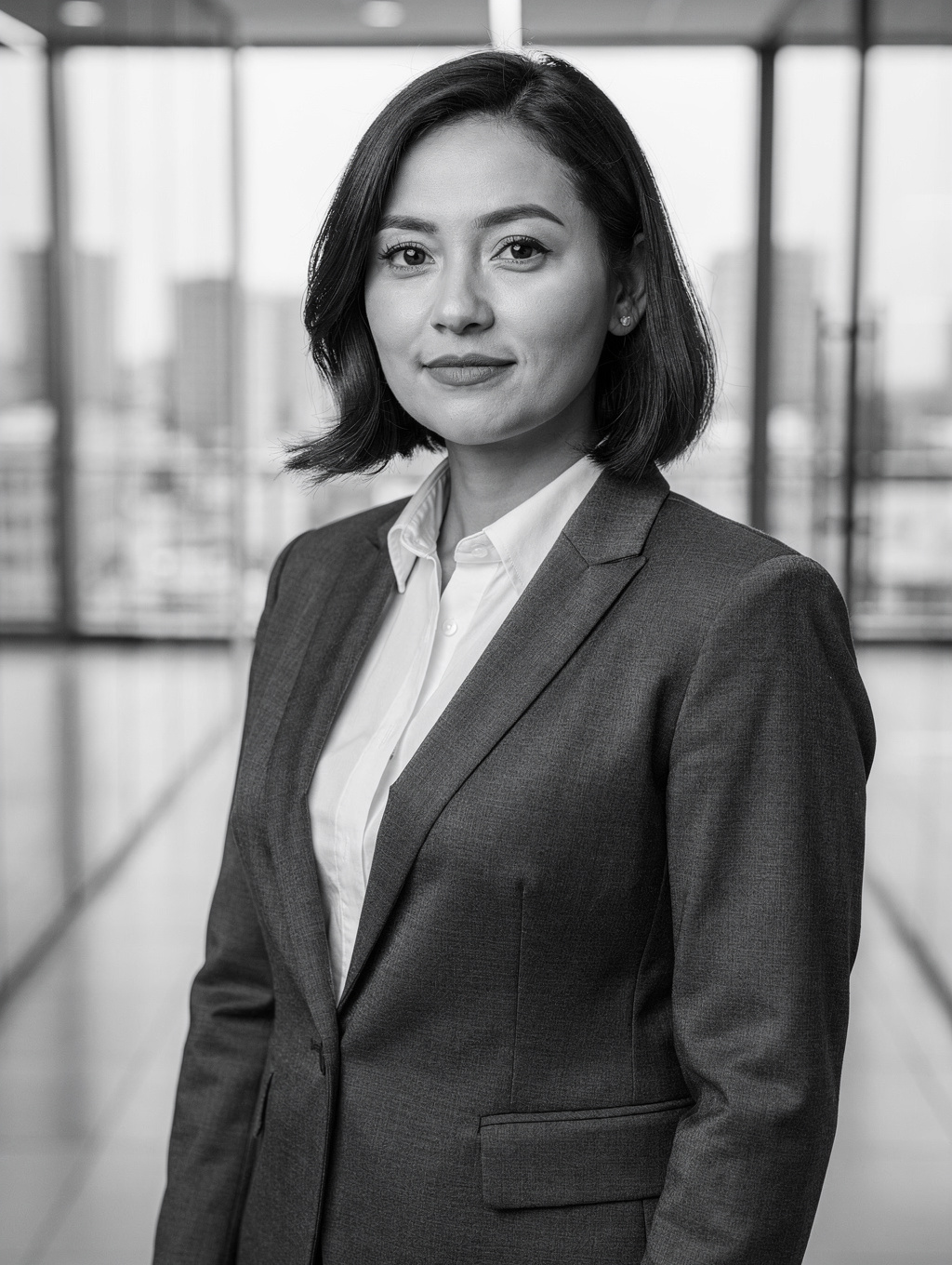 Black and white portrait of Sarah Jenkins, Director